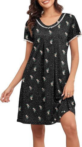 PrinStory Womens Nightgown Short Sleeve Nightshirt Casual Sleepwear for Women in Saudi Arabia