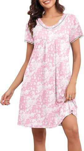 PrinStory Womens Nightgown Short Sleeve Nightshirt Casual Sleepwear for Women in Saudi Arabia
