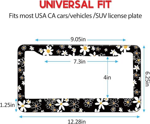 License Plate Frames 2 Pack for Women Car Plate Holder Cover Cute Daisy Flower Blossom Colorful Metal Tag Frame Stainless Steel Car Front Rear Plate Decor in Saudi Arabia
