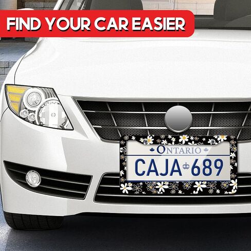 License Plate Frames 2 Pack for Women Car Plate Holder Cover Cute Daisy Flower Blossom Colorful Metal Tag Frame Stainless Steel Car Front Rear Plate Decor in Saudi Arabia