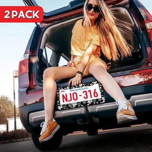 License Plate Frames 2 Pack for Women Car Plate Holder Cover Cute Daisy Flower Blossom Colorful Metal Tag Frame Stainless Steel Car Front Rear Plate Decor in Saudi Arabia
