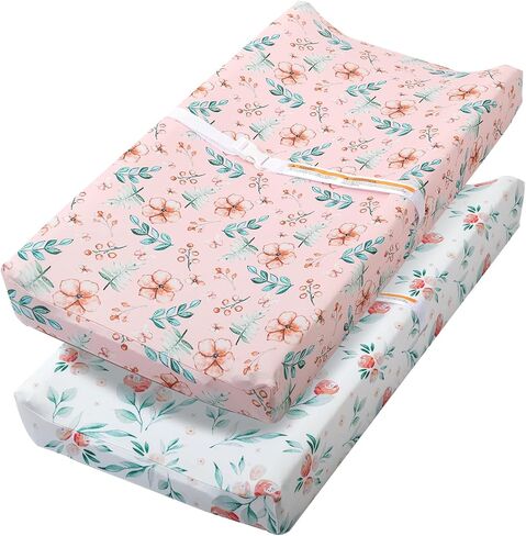 Changing Table Pad Cover Elastic Changing Pad Cover Premium Baby Changing Pad Cover 2 Pack for Boys Girls Unisex Soft Comfortable Changing Pad Cover (Baby Whale and Hedgehog) in Saudi Arabia