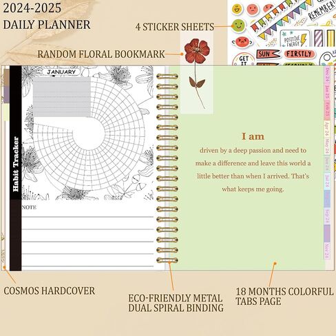 Planner 2024-2025 Monthly Planner 2024 Weekly Planner Spiral Bound 18 Month Daily Planner from January 2024 to June 2025, 8.5 x 11, Monthly Index Tabs, 4 Sticker Sheets(Moon-3) in Saudi Arabia