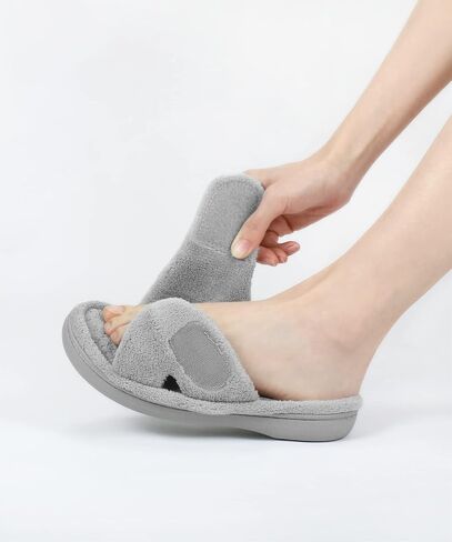 Panda Bros Women's Adjustable Slippers, Diabetic Slippers for Women Memory Foam, Open Toe Swollen Feet Slippers Bedroom House Indoor Outdoor Shoes with Rubber Sole in Saudi Arabia