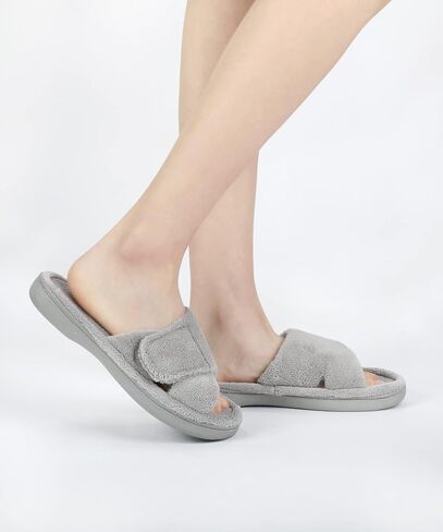 Panda Bros Women's Adjustable Slippers, Diabetic Slippers for Women Memory Foam, Open Toe Swollen Feet Slippers Bedroom House Indoor Outdoor Shoes with Rubber Sole in Saudi Arabia