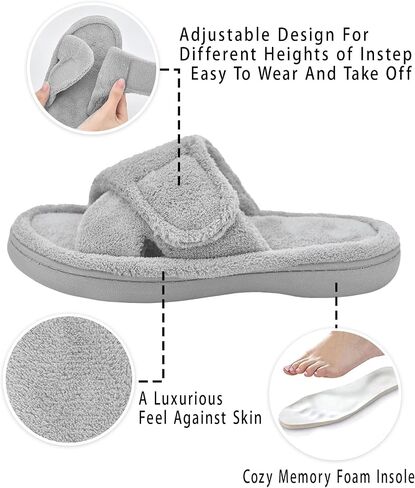 Panda Bros Women's Adjustable Slippers, Diabetic Slippers for Women Memory Foam, Open Toe Swollen Feet Slippers Bedroom House Indoor Outdoor Shoes with Rubber Sole in Saudi Arabia