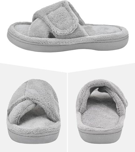 Panda Bros Women's Adjustable Slippers, Diabetic Slippers for Women Memory Foam, Open Toe Swollen Feet Slippers Bedroom House Indoor Outdoor Shoes with Rubber Sole in Saudi Arabia