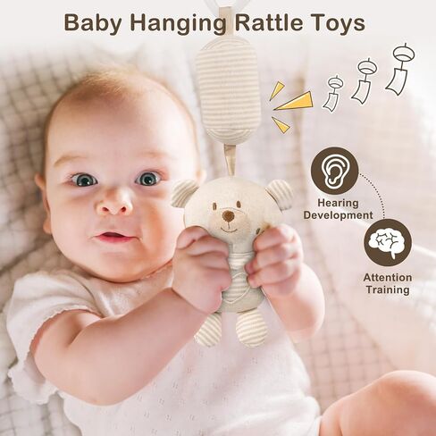 Soft Baby Hanging Toys for Stroller and Car Seat, Bear Baby Travel Toy with Ringing Bell for Infants 0 Months and Up Boys and Girls in Saudi Arabia