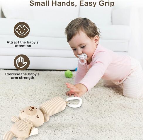 Soft Baby Hanging Toys for Stroller and Car Seat, Bear Baby Travel Toy with Ringing Bell for Infants 0 Months and Up Boys and Girls in Saudi Arabia