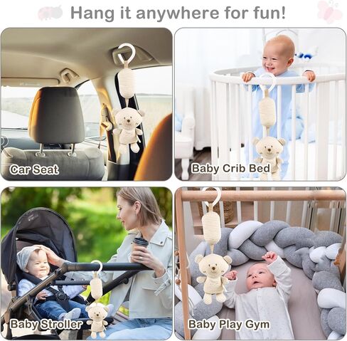 Soft Baby Hanging Toys for Stroller and Car Seat, Bear Baby Travel Toy with Ringing Bell for Infants 0 Months and Up Boys and Girls in Saudi Arabia