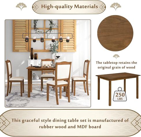 5، طاولة مستطيلة مع كراسي منجدة، مساحة خشبية، خشب الجوز، مجموعات المطبخ وغرفة الطعام المكونة من 4 قطع in Kuwait