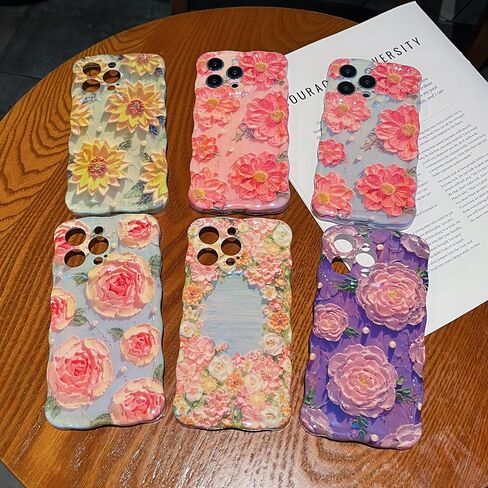 XIZYO Case for iPhone 13, Colorful Retro Oil Painting Flower Cute Floral Aesthetic Curly Wave Frame Laser Glossy Reflective Exquisite Stylish Protective Cover Women Girls-Flower/Green in Saudi Arabia