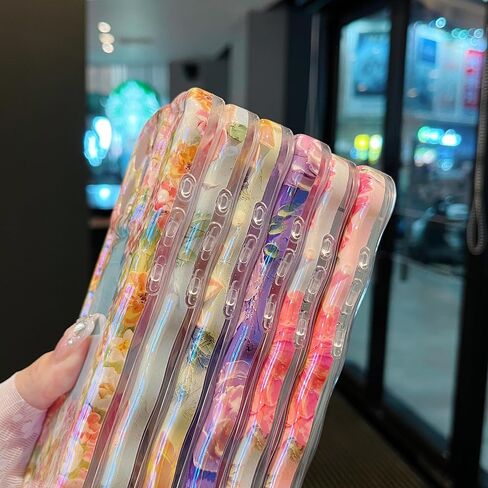 XIZYO Case for iPhone 13, Colorful Retro Oil Painting Flower Cute Floral Aesthetic Curly Wave Frame Laser Glossy Reflective Exquisite Stylish Protective Cover Women Girls-Flower/Green in Saudi Arabia