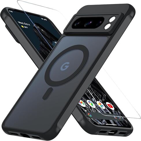 حافظة ottpluscase لهاتف Google Pixel 8 Pro لهاتف 𝐌𝐚𝐠𝐬𝐚𝐟𝐞 مع واقي شاشة من الزجاج المقسى، [حماية عسكرية مقاومة للصدمات]، غطاء هاتف نحيف خلفي شفاف غير لامع، 6.7 بوصة، أسود in Saudi Arabia