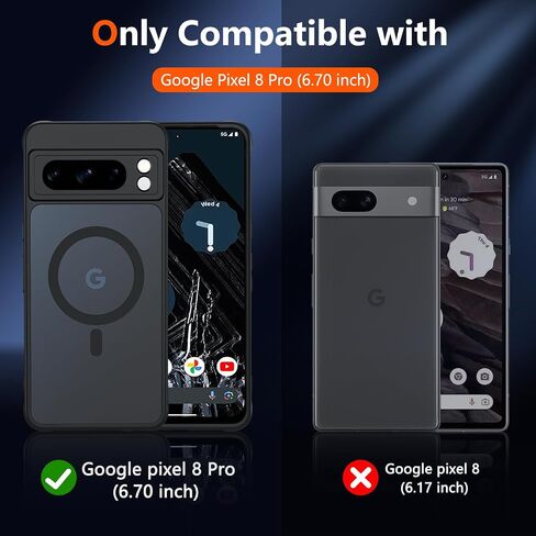 حافظة ottpluscase لهاتف Google Pixel 8 Pro لهاتف 𝐌𝐚𝐠𝐬𝐚𝐟𝐞 مع واقي شاشة من الزجاج المقسى، [حماية عسكرية مقاومة للصدمات]، غطاء هاتف نحيف خلفي شفاف غير لامع، 6.7 بوصة، أسود in Saudi Arabia