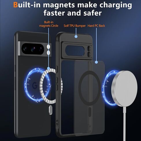 حافظة ottpluscase لهاتف Google Pixel 8 Pro لهاتف 𝐌𝐚𝐠𝐬𝐚𝐟𝐞 مع واقي شاشة من الزجاج المقسى، [حماية عسكرية مقاومة للصدمات]، غطاء هاتف نحيف خلفي شفاف غير لامع، 6.7 بوصة، أسود in Saudi Arabia