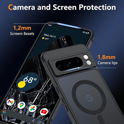 حافظة ottpluscase لهاتف Google Pixel 8 Pro لهاتف 𝐌𝐚𝐠𝐬𝐚𝐟𝐞 مع واقي شاشة من الزجاج المقسى، [حماية عسكرية مقاومة للصدمات]، غطاء هاتف نحيف خلفي شفاف غير لامع، 6.7 بوصة، أسود in Saudi Arabia