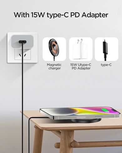 شاحن لاسلكي مغناطيسي AICase iPhone 14 كابل USB-C مدمج مع محول PD متوافق مع شاحن MagSafe لهاتف iPhone 14/14 Pro/14 Plus/14 Pro Max/iPhone 13/13 Pro/13 Pro Max/13 Mini/iPhone 12 in Saudi Arabia
