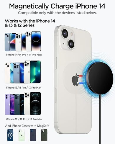شاحن لاسلكي مغناطيسي AICase iPhone 14 كابل USB-C مدمج مع محول PD متوافق مع شاحن MagSafe لهاتف iPhone 14/14 Pro/14 Plus/14 Pro Max/iPhone 13/13 Pro/13 Pro Max/13 Mini/iPhone 12 in Saudi Arabia