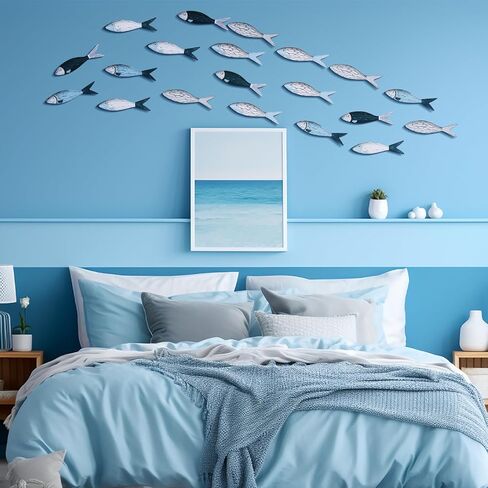 Blulu 20 Pcs Summer Coastal Metal Fish Wall Decor Coastal Fish Wall Art Nautical Marine Fish Wall Sculpture Modern Beach Themed Fish Ocean Wall Decoration for Bedroom Living Room (Vibrant Color) in Saudi Arabia