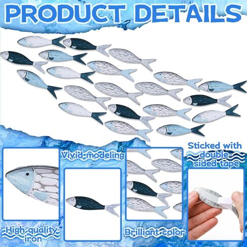 Blulu 20 Pcs Summer Coastal Metal Fish Wall Decor Coastal Fish Wall Art Nautical Marine Fish Wall Sculpture Modern Beach Themed Fish Ocean Wall Decoration for Bedroom Living Room (Vibrant Color) in Saudi Arabia