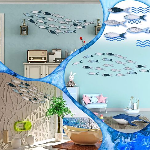 Blulu 20 Pcs Summer Coastal Metal Fish Wall Decor Coastal Fish Wall Art Nautical Marine Fish Wall Sculpture Modern Beach Themed Fish Ocean Wall Decoration for Bedroom Living Room (Vibrant Color) in Saudi Arabia