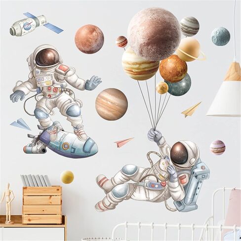 Astronaut Wall Decals Universe Space Wall Stickers for Nursery Kids Boys Bedroom Living Room Playing Room Murals NASA Wall Decor (Astronaut and Stars) in Saudi Arabia