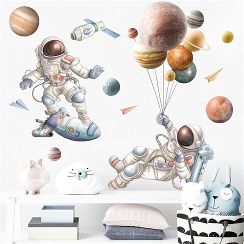Astronaut Wall Decals Universe Space Wall Stickers for Nursery Kids Boys Bedroom Living Room Playing Room Murals NASA Wall Decor (Astronaut and Stars) in Saudi Arabia