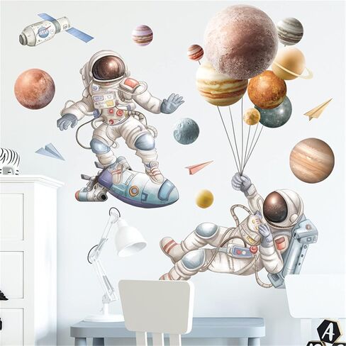 Astronaut Wall Decals Universe Space Wall Stickers for Nursery Kids Boys Bedroom Living Room Playing Room Murals NASA Wall Decor (Astronaut and Stars) in Saudi Arabia
