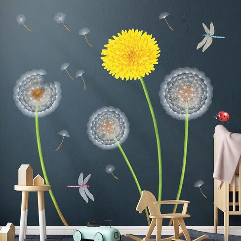 DECOWALL SG-2102 Yellow Dandelion Wall Stickers Flying Flowers Decals Removable Wall Stickers for Nursery Bedroom Living Room Art Home Decor in Saudi Arabia