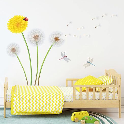 DECOWALL SG-2102 Yellow Dandelion Wall Stickers Flying Flowers Decals Removable Wall Stickers for Nursery Bedroom Living Room Art Home Decor in Saudi Arabia
