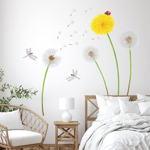 DECOWALL SG-2102 Yellow Dandelion Wall Stickers Flying Flowers Decals Removable Wall Stickers for Nursery Bedroom Living Room Art Home Decor in Saudi Arabia