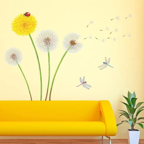 DECOWALL SG-2102 Yellow Dandelion Wall Stickers Flying Flowers Decals Removable Wall Stickers for Nursery Bedroom Living Room Art Home Decor in Saudi Arabia