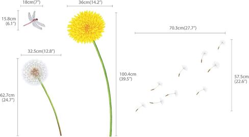 DECOWALL SG-2102 Yellow Dandelion Wall Stickers Flying Flowers Decals Removable Wall Stickers for Nursery Bedroom Living Room Art Home Decor in Saudi Arabia