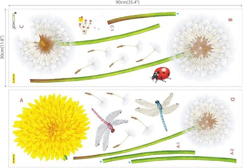 DECOWALL SG-2102 Yellow Dandelion Wall Stickers Flying Flowers Decals Removable Wall Stickers for Nursery Bedroom Living Room Art Home Decor in Saudi Arabia