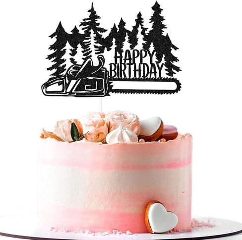قطعة علوية لكعكة عيد ميلاد سعيد من Woodworker، ديكورات كعك جبلية لأشجار المنشار، ديكورات حفلات أعياد الميلاد الشجرية، بريق أسود in Kuwait