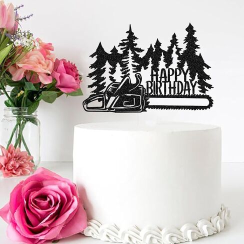 قطعة علوية لكعكة عيد ميلاد سعيد من Woodworker، ديكورات كعك جبلية لأشجار المنشار، ديكورات حفلات أعياد الميلاد الشجرية، بريق أسود in Kuwait
