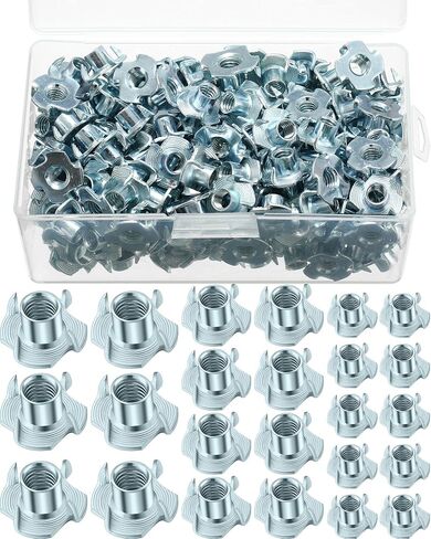 480 Pcs T Nuts 1/4-20, 5/16-18, 3/8-16 4 Pronged Tee Nut Zinc Plated Steel T Nut Four Claw Nuts for Wood Rock Climbing Holds Cabinetry Furniture in Saudi Arabia