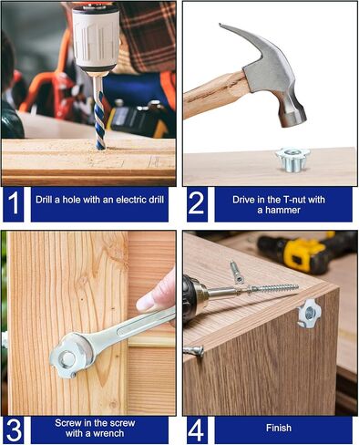 480 Pcs T Nuts 1/4-20, 5/16-18, 3/8-16 4 Pronged Tee Nut Zinc Plated Steel T Nut Four Claw Nuts for Wood Rock Climbing Holds Cabinetry Furniture in Saudi Arabia