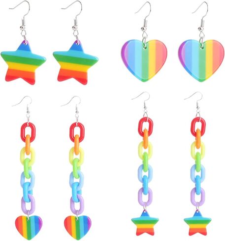 أقراط فخر للنساء والرجال أقراط متدلية بألوان قوس قزح على شكل قلب ونجمة قوس قزح مجموعة أقراط متدلية الحب يفوز مجوهرات فخر للنساء والفتيات والرجال (أ) in Kuwait