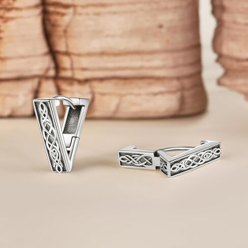 Viking Earrings/Triangle Celtic Viking Earrings 925 Sterling Silver Vintage Viking Rune Hoop Earrings Jewelry Gifts for Men Women in Saudi Arabia