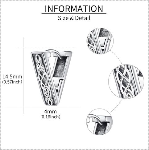 Viking Earrings/Triangle Celtic Viking Earrings 925 Sterling Silver Vintage Viking Rune Hoop Earrings Jewelry Gifts for Men Women in Saudi Arabia
