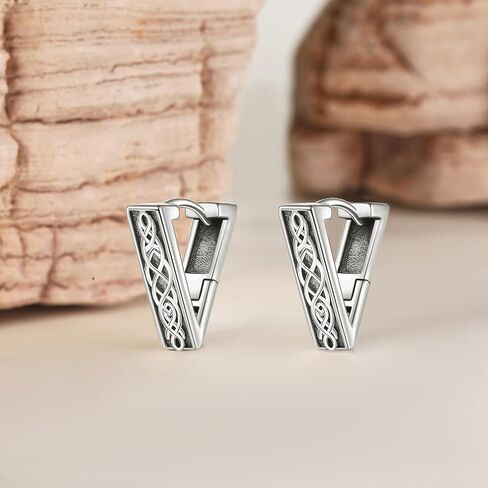 Viking Earrings/Triangle Celtic Viking Earrings 925 Sterling Silver Vintage Viking Rune Hoop Earrings Jewelry Gifts for Men Women in Saudi Arabia