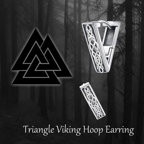 Viking Earrings/Triangle Celtic Viking Earrings 925 Sterling Silver Vintage Viking Rune Hoop Earrings Jewelry Gifts for Men Women in Saudi Arabia