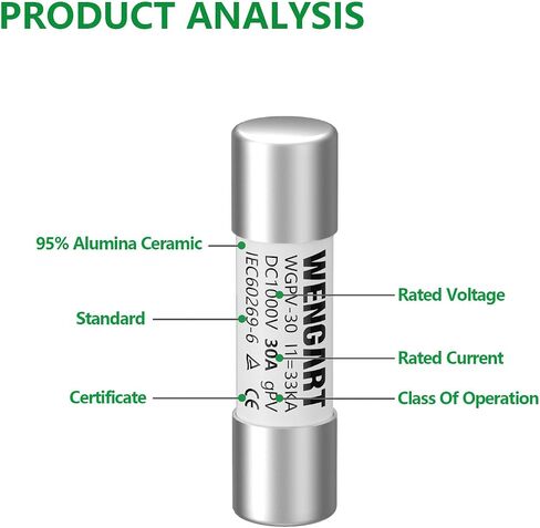 Solar Fuses WGPV-30,DC1000V,10x38mm,I133kA,Fast Photovoltaic Fuses for Solar Photovoltaic Applications,10pcs (30Amp) in Saudi Arabia