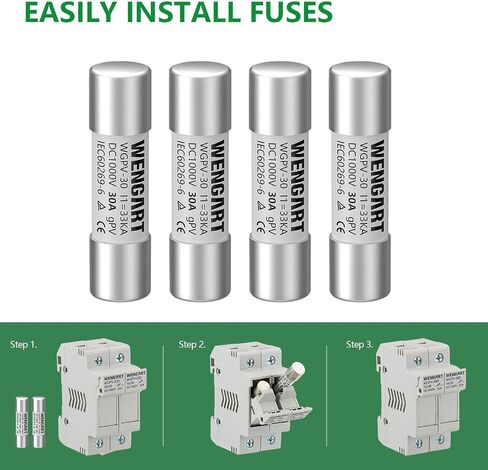 Solar Fuses WGPV-30,DC1000V,10x38mm,I133kA,Fast Photovoltaic Fuses for Solar Photovoltaic Applications,10pcs (30Amp) in Saudi Arabia