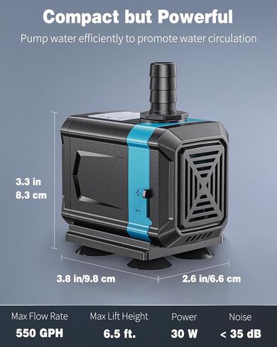 مضخة مياه غاطسة لحوض السمك Pawfly 550 GPH (2000 لتر/ساعة، 30 وات) مضخة نافورة مياه فائقة الهدوء مع ارتفاع 6.5 قدم مضخة مياه قابلة للتعديل لخزانات الأسماك والبرك والحدائق والشلالات والتماثيل والمستنقعات in Saudi Arabia