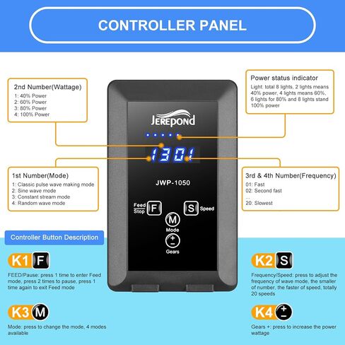 1050GPH Mini Wave Maker with Controller, Mini DC 24V Powerhead with Magnetic Mounting, Nano Wavemaker for aquarium 30 to 60 Gallons,for fresh and marine water fish tanks in Saudi Arabia
