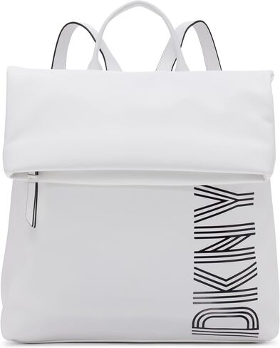 DKNY Women's Classic Tilly Md Foldover Backpack, Black/Silver, Large in Saudi Arabia