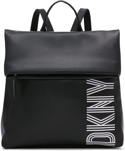 DKNY Women's Classic Tilly Md Foldover Backpack, Black/Silver, Large in Saudi Arabia